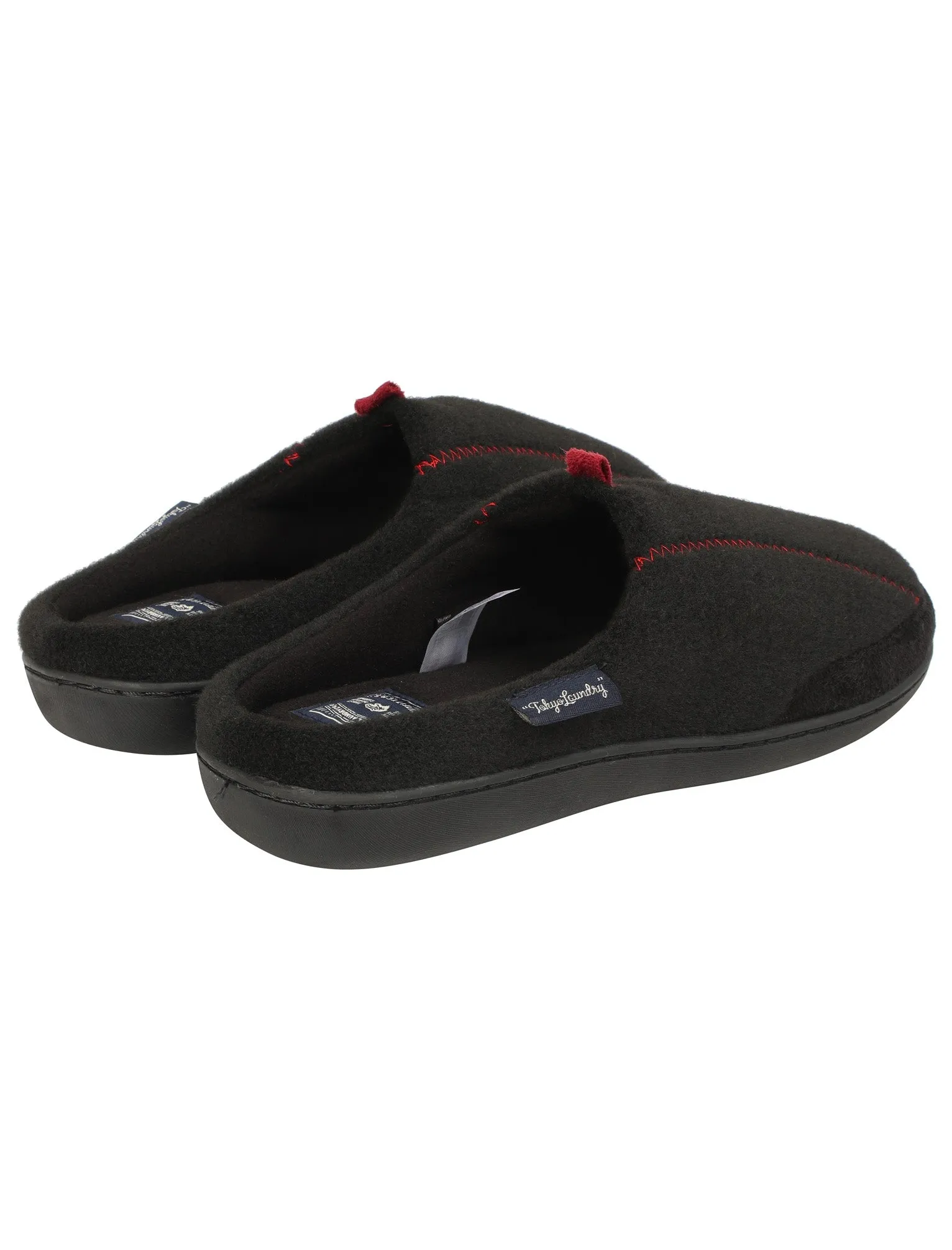 Clay Fleece Lined Mule Slippers with Stitch Detail in Black - Tokyo Laundry