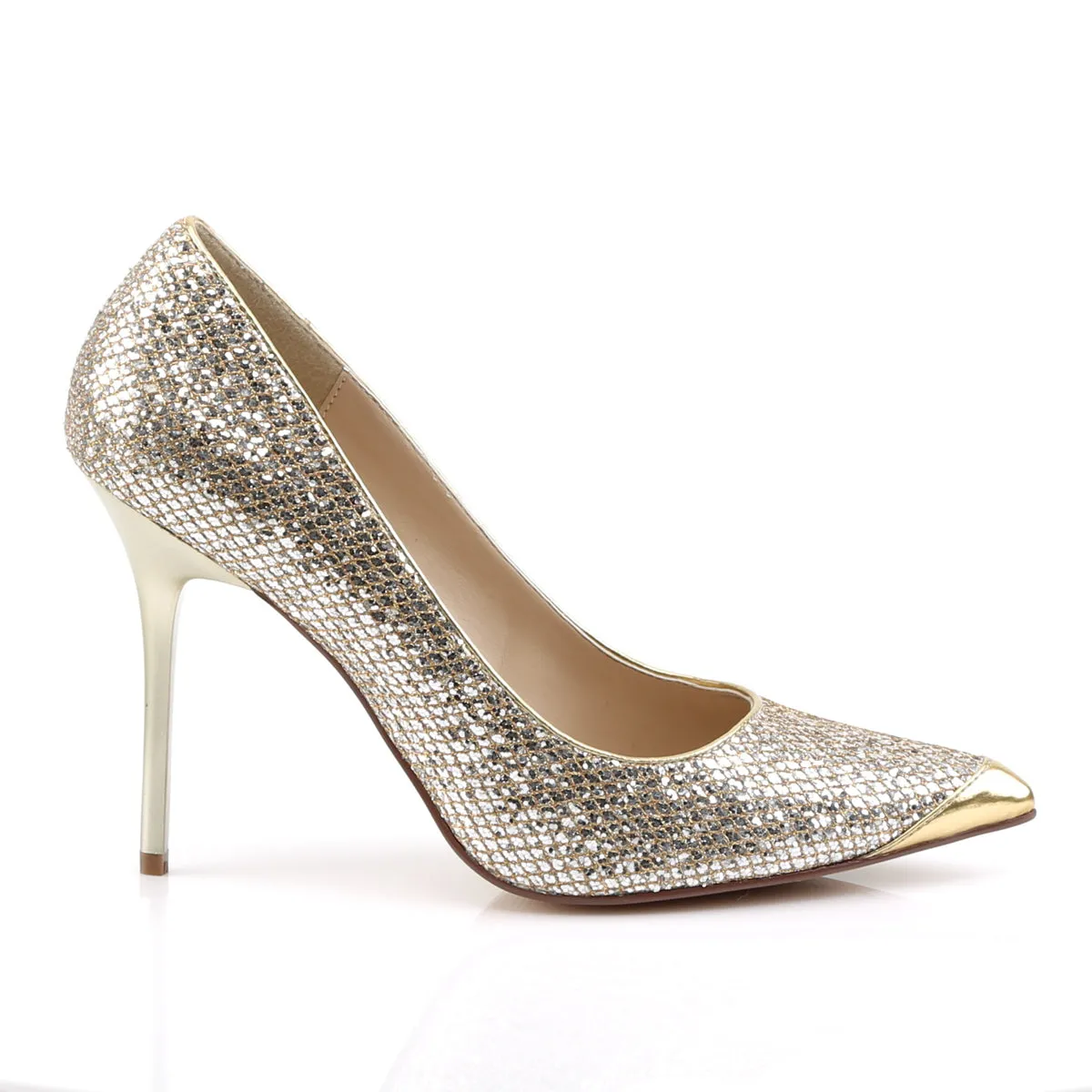 Gold Glittery Pump Shoe with 4-inch Heel, sizes 5-16, CLASS-20-GG