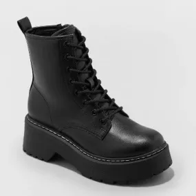 New - Wild Fable Women's Ankle Combat Boots Lace-Up Zipper Faux Leather