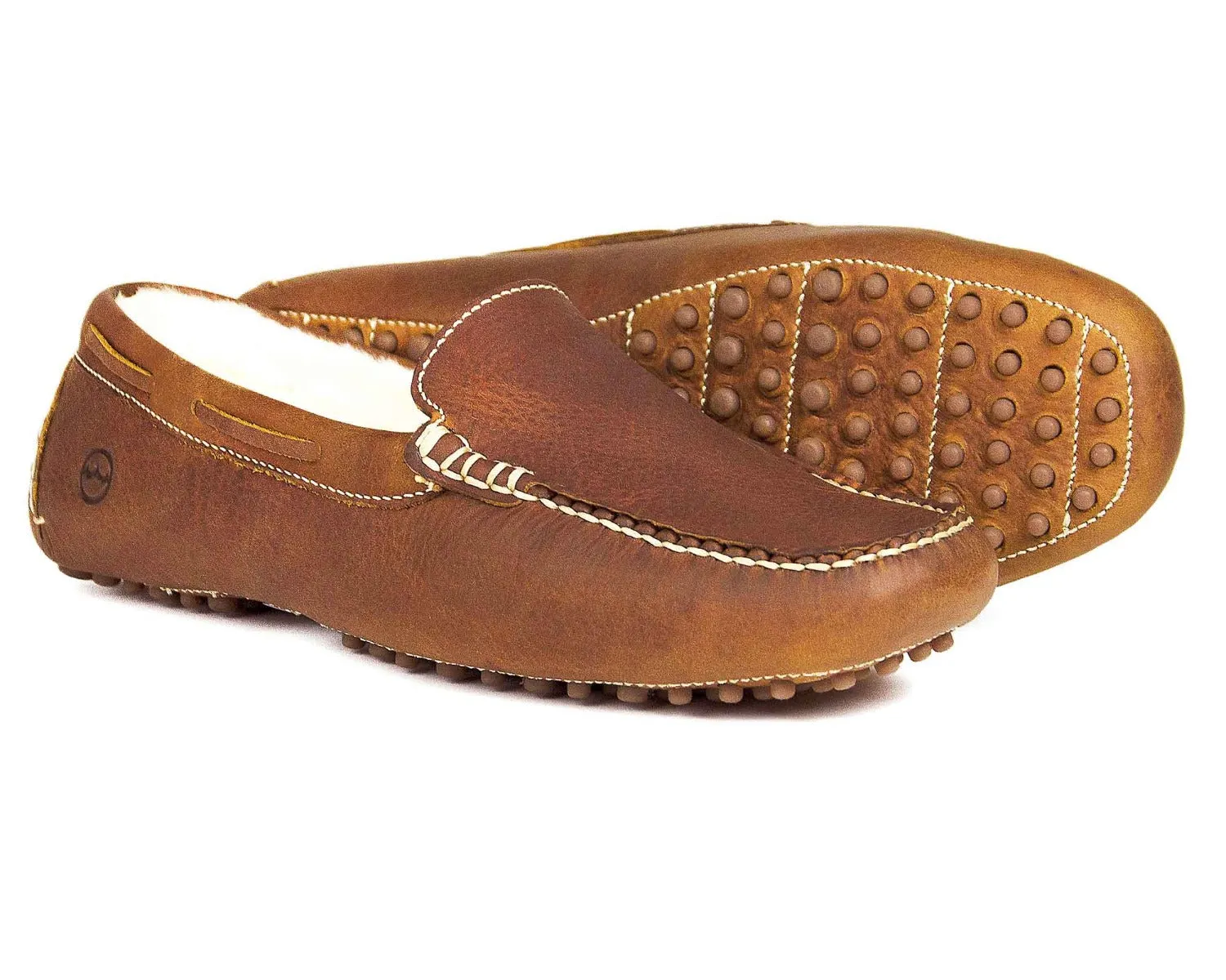 SALE MOHAWK Havana Men's Synthetic Fleece Lined Leather Slippers