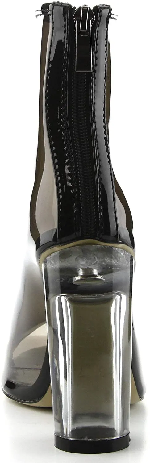 Shoe Secret Nude Open Toe Clear Perspex Ankle Boots
