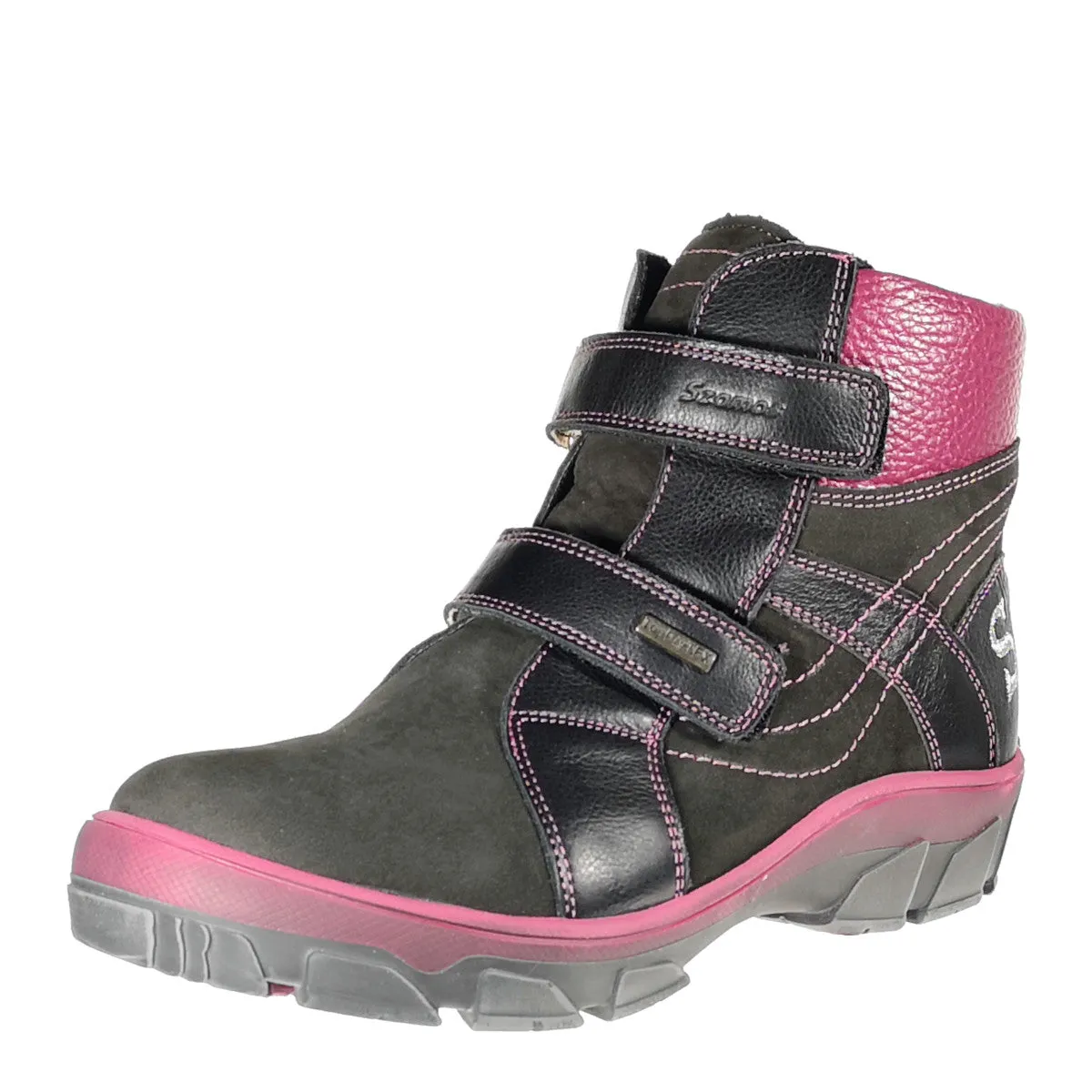 Szamos kid girl winter boots black and burgundy details big kid size