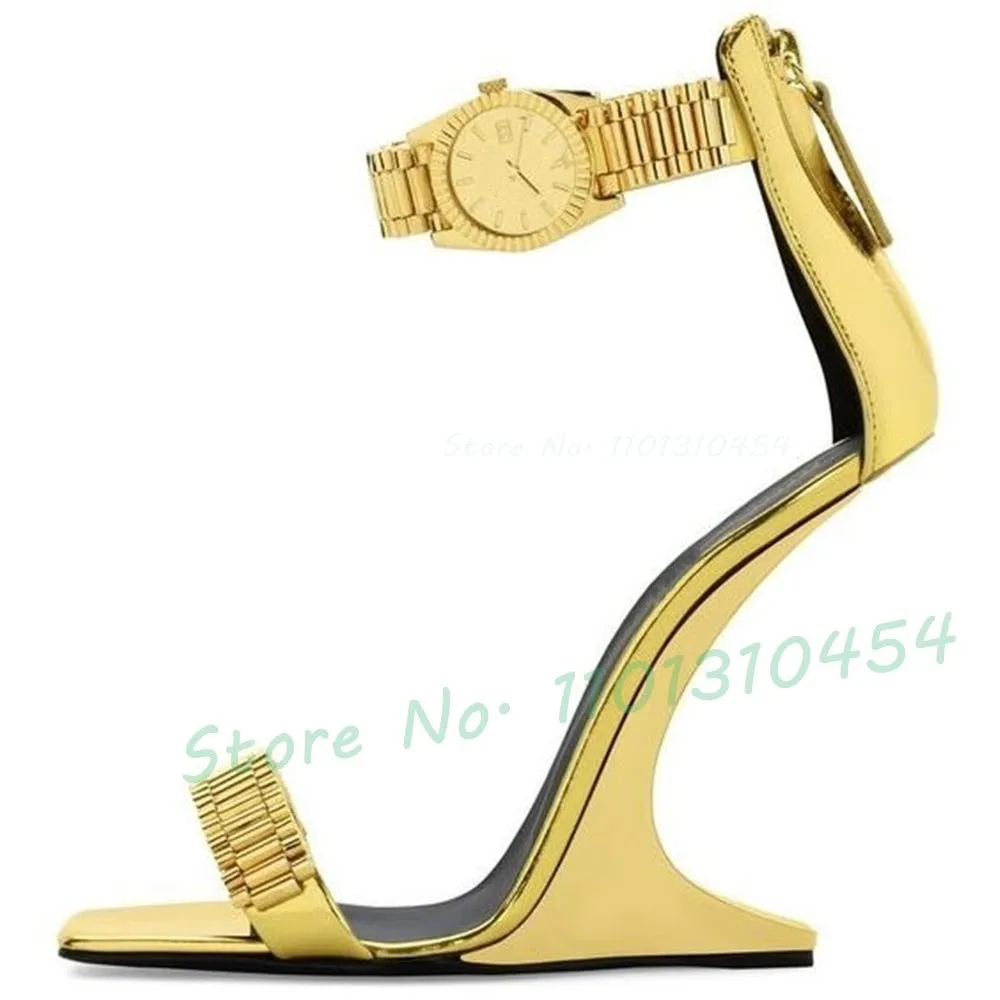 Women's Elegant Gold Metallic Luxury Watch High Heels Shoes