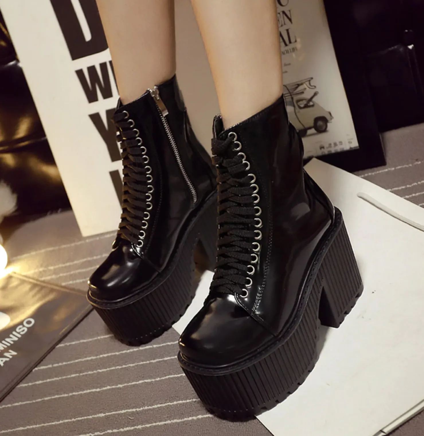 Women's Spring/Autumn Thick Heels Lace-Up Ankle Boots