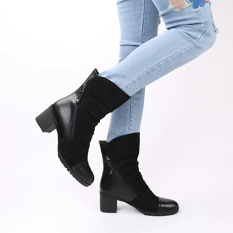 Women's Winter Suede Leather High Heel Ankle Boots