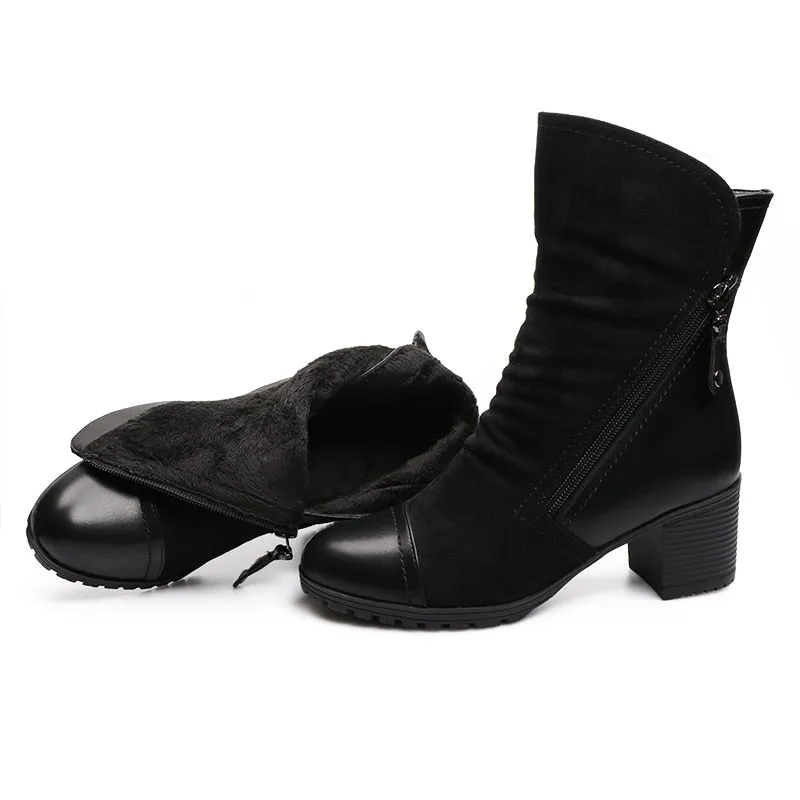Women's Winter Suede Leather High Heel Ankle Boots
