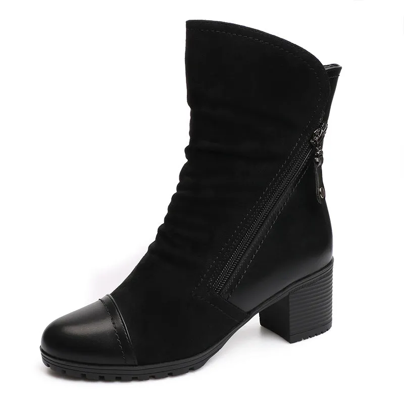 Women's Winter Suede Leather High Heel Ankle Boots