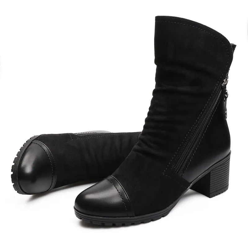 Women's Winter Suede Leather High Heel Ankle Boots