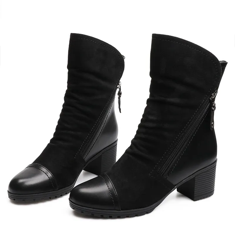 Women's Winter Suede Leather High Heel Ankle Boots
